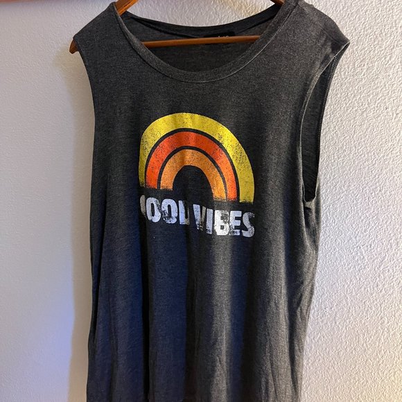 Zutter Tops Zutter Brand Good Vibes Gray With Rainbow Orange Yellow